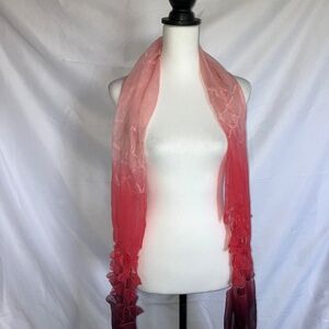ZASHI Pink Coral Ombre Scallop Cut Sheer Scarf
